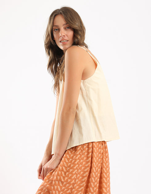 Top in cotton thin straps with a V-neckline